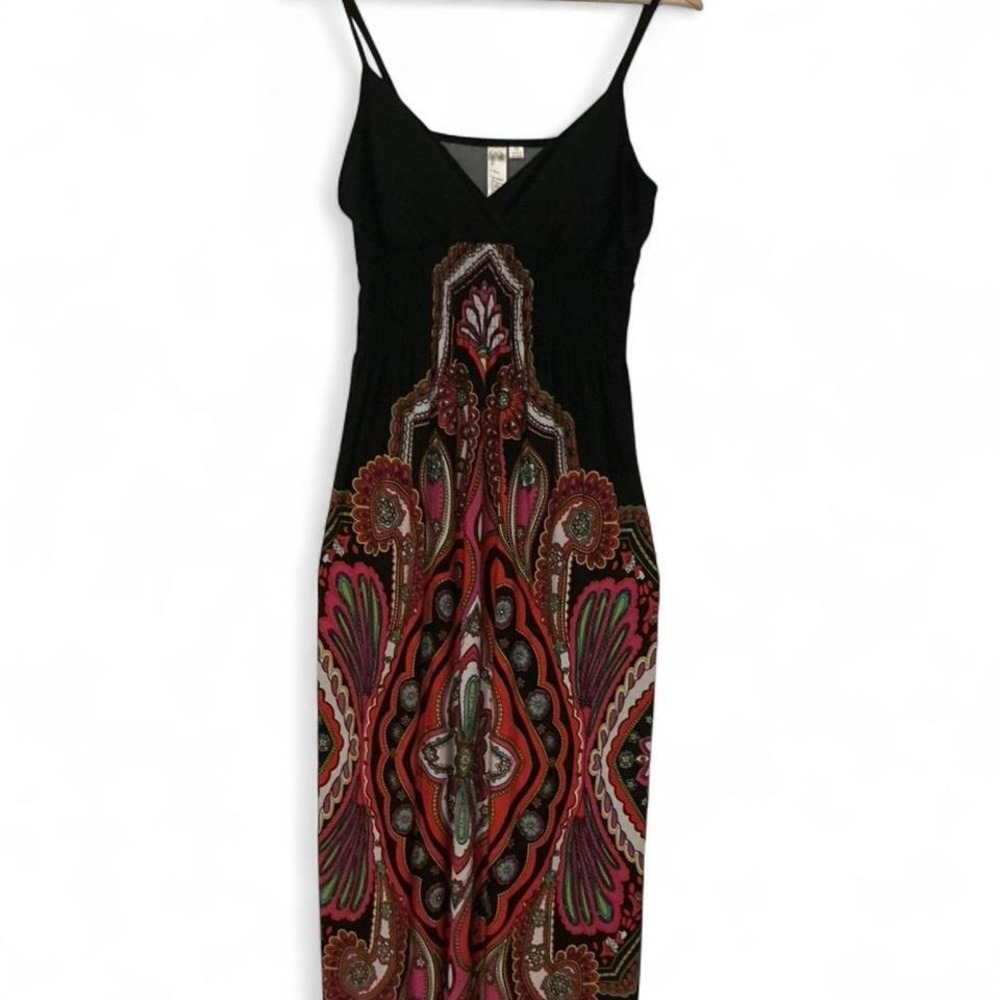 Black and red paisley print maxi dress‎ with spaghetti straps
